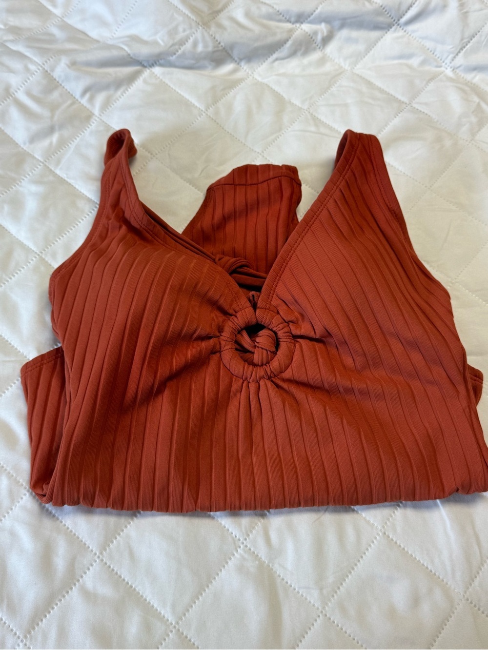 Kona Sol Ribbed One Piece Swimsuit Rust Cutout Open Back Size Small - Picture 10 of 12